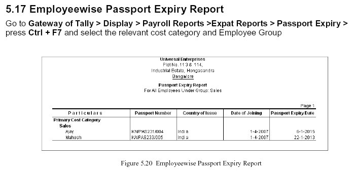 'Employee-wise Passport Expiry' Report @ Tally.ERP 9